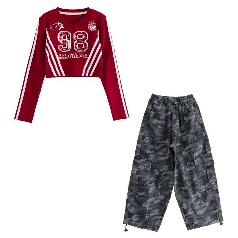 Red Crop & Camo Cargo Two-Piece