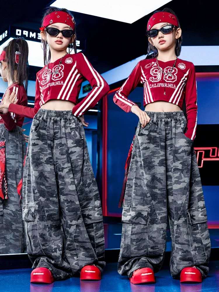 Red Crop & Camo Cargo Two-Piece